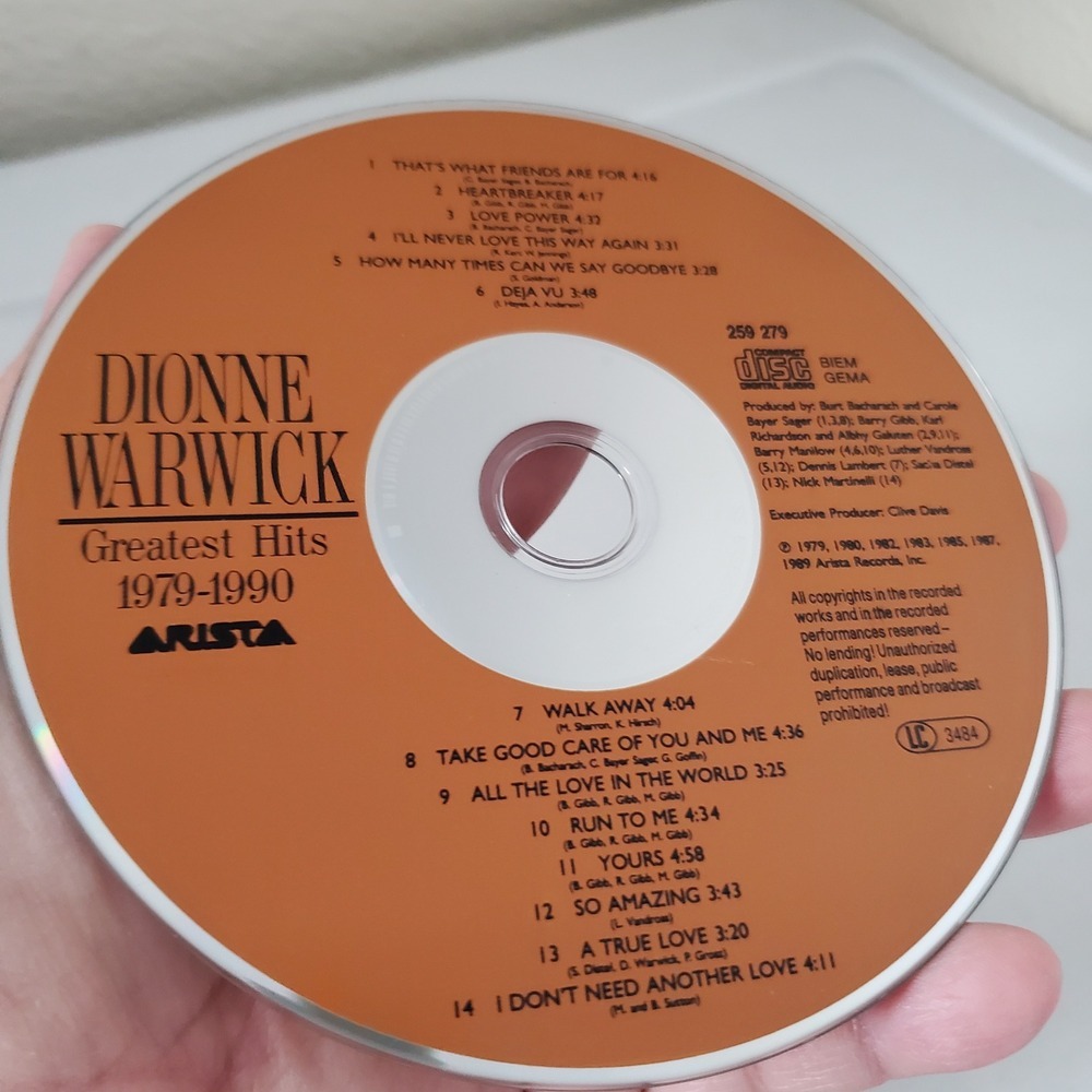 Dionne Warwick Greatest Hits 1979-1990 CD Arista Records 259 279 Pop Soul
